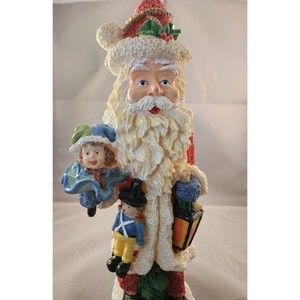 Christmas Resin Santa Claus Holding Doll Nutcracker &  Lantern 11" Figurine